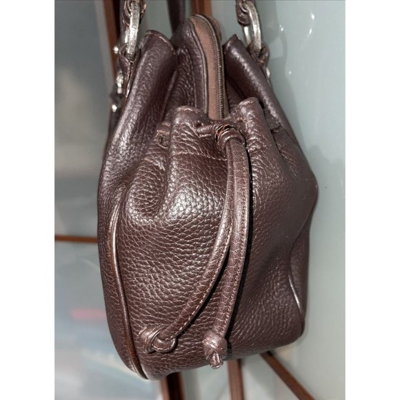 BRIGHTON Croc Embossed Brown Pebbled Leather Silver Accented Shoulder Hand Bag - Picture 6 of 13